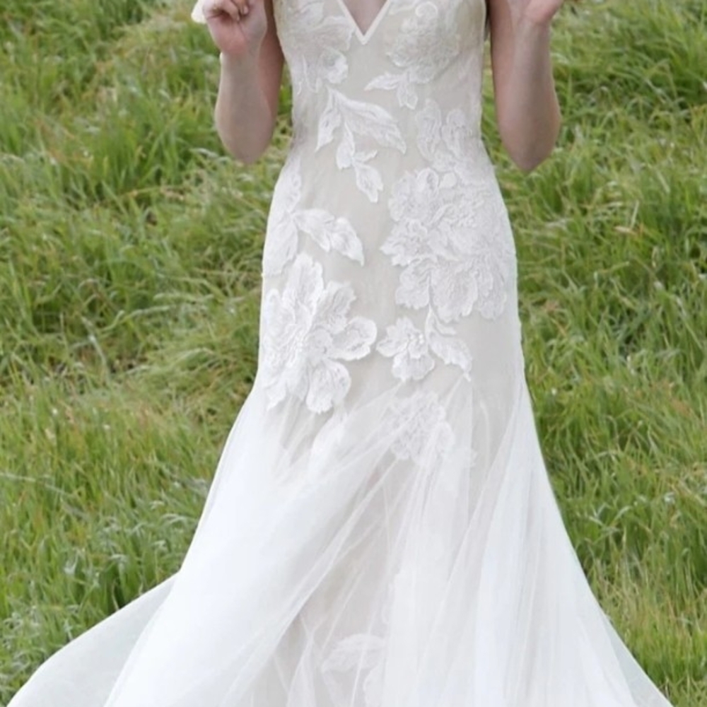 Watters Cream Sleeveless V-Neck Wedding Gown